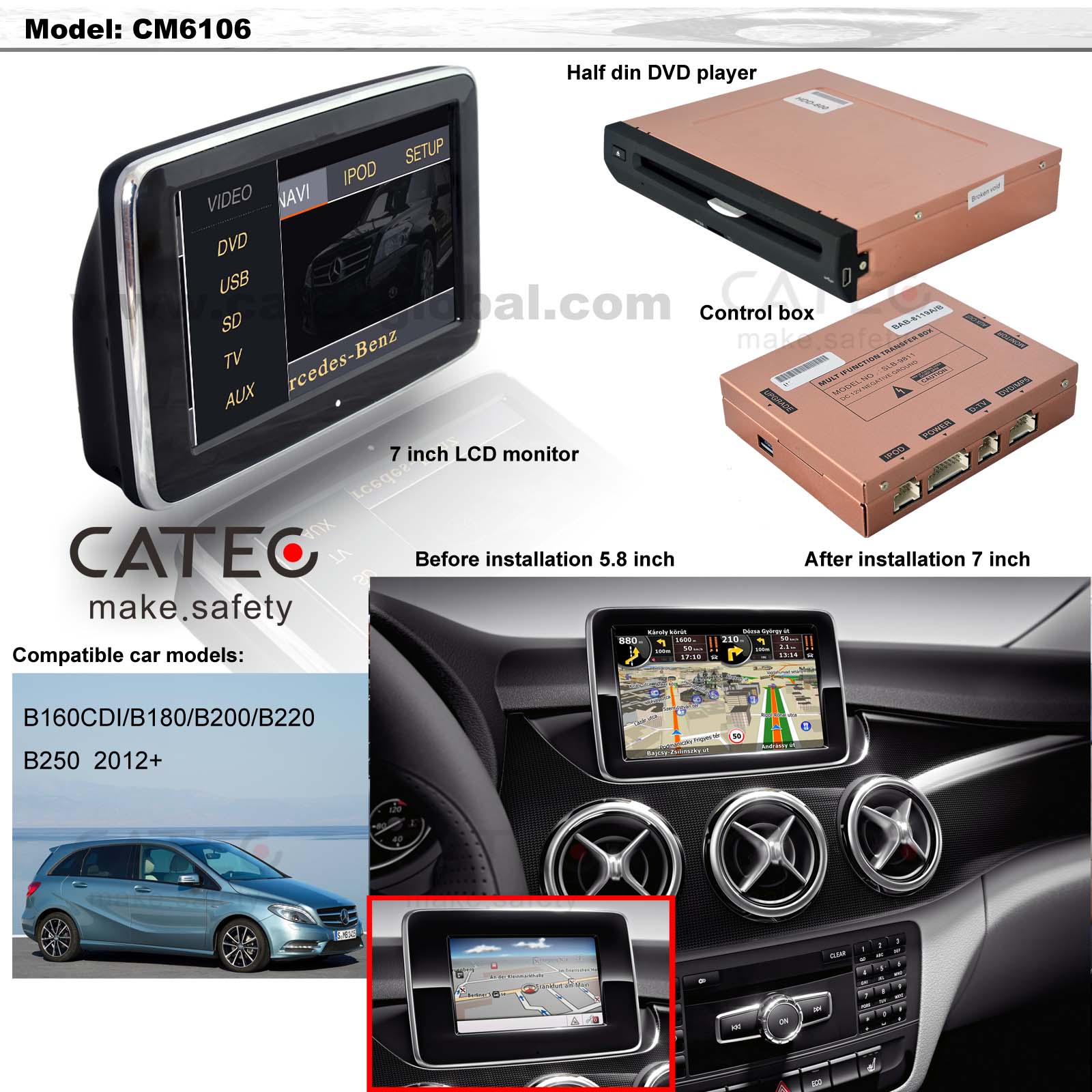 car DVD player GPS navigation radio head unit Mercedes-Benz B class W246