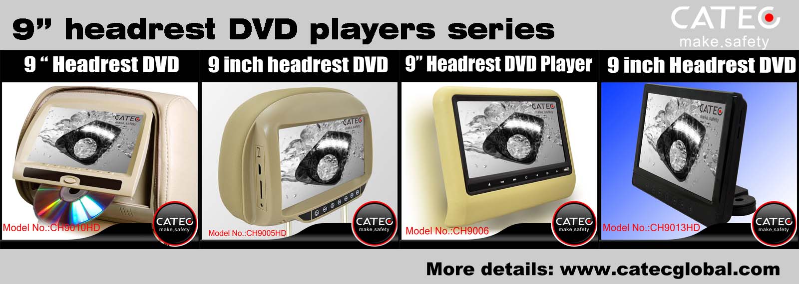 Car interior accessories-CATEC 9 inch car headrest dvd players series