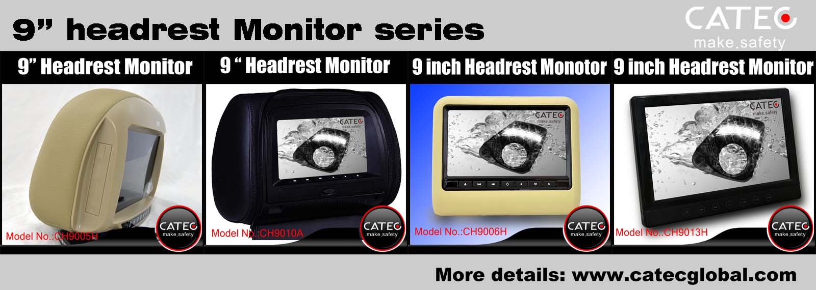 Car interior accessories-CATEC 9 inch car headrest monitors series