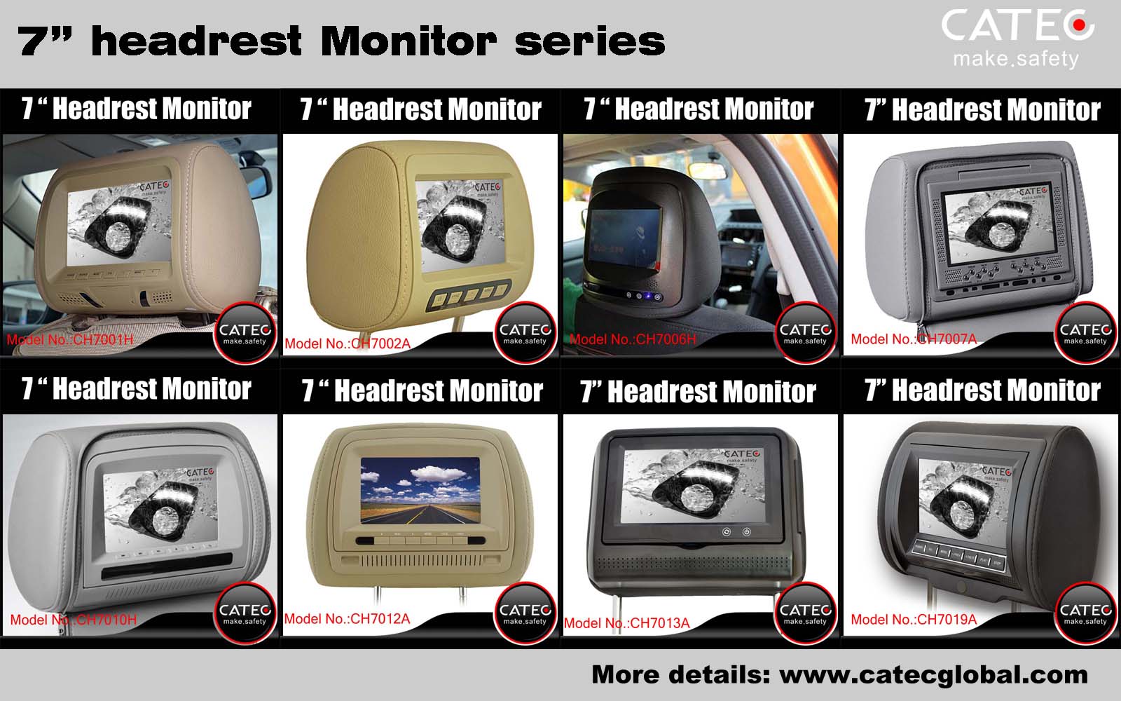 car interior accessories-CATEC 7 inch car headrest monitors series